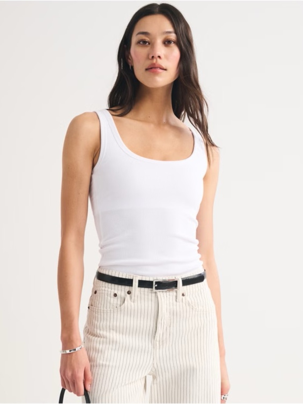 Abercrombie & Fitch White Ribbed Scoop Tank